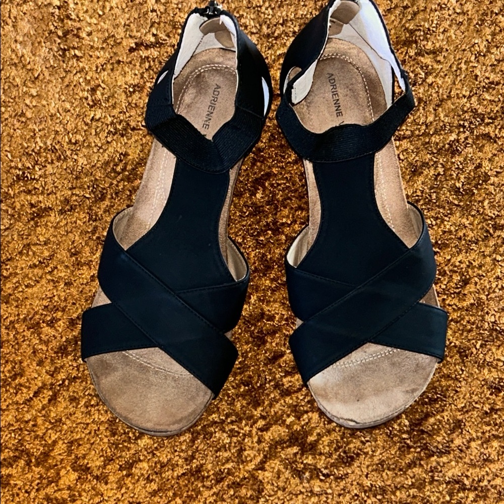 Adrienne Vittadini Black and Tan Sandals
